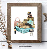 Poster of Louis Vuitton - LV Wall Art - Glam Luxury Couture Wall Decor Print - Cute Yorkie, Designer Handbags, Shoes, Luggage - Fashion Design Gifts for Women, Girls Bedroom, Teens Room, Living Room