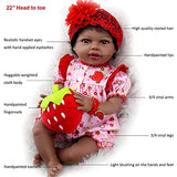 Aori Reborn Baby Dolls 22 Inch Realistic Black Reborn Dolls Lifelike Weighted African American Newborn Baby Girls with Pink Clothes and Strawberry Accessories Great Gift Set for Girls Age 3+