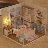 CONTINUELOVE DIY Miniature Doll House Kit - Wooden Miniature Dollhouse Model Kit - with Furniture,Voice-Activated Lights and Dust Cover - The Best Toy Gift for Boys and Girls(Warm Whispers)