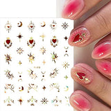 10 Sheets Sun Moon Star Nail Art Stickers Self-Adhesive Nail Supplies 3D Holographic Star Moon Nail Decals Gold Silver Design Nail Decorations Designer Nail Stickers for Women DIY Manicure Charms