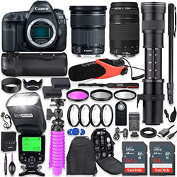 Canon EOS 5D Mark IV DSLR Camera Kit with Canon 24-105mm STM & 75-300mm Lenses + 420-800mm Telephoto Zoom Lens + Battery Grip + TTL Auto Flash + Comica Microphone + 128GB Memory + Accessory Bundle