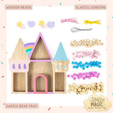Story Magic Castle Bead Set by Horizon Group USA, Create Your Own Magical Beaded Jewelry, Includes Over 100 Natural Wooden Beads Large Hole, 5 Pre-Cut Elastic Cording with Shoelace Ends, Storage Case