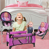 Mommy & Me 3 In 1 Baby Doll Accessories Mega Deluxe Playset with Doll High Chair, Doll Bouncer, and Doll Pack N Play Baby Doll Crib, Fits 18 Inch American Girl Doll, Purple