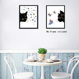 Black Cat With colorful Butterfly Art Print,Set Of 3(8”X10”) Watercolor Animals Canvas Poster Painting,Modern Wall Art For Home Decor,Unframed