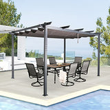 Ulax Furniture 10'x13' Outdoor Retractable Aluminum Pergola with Sun Shade Gazebo Gray Canopy Patio Metal Shelter for Porch Party, Garden, Backyard, Beach, Grill Gazebo