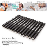 Dainayw Precision Micro-Line Pens, Black Waterproof Archival Ink Calligraphy Pen for Artist Illustration, Technical Drawing, Manga Writing, Hand Lettering, Multiliner, Fineline, Scrapbooking, 13 Size