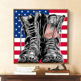 DIY 5D Diamond Painting Patriotic Military Kits for Adults Rhinestone Embroidery Pictures Canvas Arts Crafts for Living Room Home Wall Decor Black Shoes Flag 11.8x11.8in 1 Pack by Bemaystar
