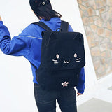 Black College Cute Cat Embroidery Canvas School Backpack Bags for Kids Kitty(Pink)