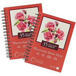 Art-n-Fly 5.5 x 8.5 in Watercolor Sketchpad Mini Book - 2 pack x 35 Sheets Each- Spiral Bound and Microperforated - 300gsm / 140lb 8.5x5.5