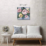 TAR STUDIO Abstract Bouquet Canvas Wall Art: Romantic Rose Flowers Artwork Hand Painted Painting for Living Room Bedroom Bathroom (24''W x 24''H)