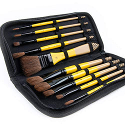 ARTIFY 10 Pcs Paint Brush Set Includes a Carrying Case, Horse Hair Natural Hair for Oil, Watercolor and Gouache Painting, for Kids and Adults, Beginner and Professional