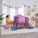 KidKraft 2-in-1 Wooden Hotel & Waterslide Dollhouse with 32 Accessories, Pool and Gym, Purple