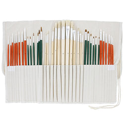 US Art Supply 36 Piece Artist Long Handle Assorted Natural and Nylon Hair Brush Set with Cotton