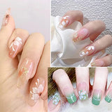 Flower Nail Art Stickers Decals, 8 Sheets White Cherry Blossom Nail Design 3D Nail Art Supplies Accessories Self-Adhesive White Floral Nails Decals for Nail Decorations Manicure Craft Tips Charms