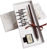 Calligraphy Pens Set for Beginners - Fountain Dip Pen Vintage Pen Set Wooden Dip Pen Handcrafted Calligraphy Set with 11 Nibs & Black Ink