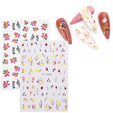 JMEOWIO 12 Sheets Spring Flower Nail Art Stickers Decals Self-Adhesive Pegatinas Uñas Leaves Pink Nail Supplies Nail Art Design Decoration Accessories