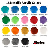 Metallic Acrylic Pouring Paint, Abeier Set of 18 Metallic Colors Fluid acrylic paint, Pre-Mixed High Flow & Ready to Pour(18 x 2 oz./ 60 ml), Pouring Painting Supplies for Easter Decorations, Canvas & Paper, Rocks, Wood, and More