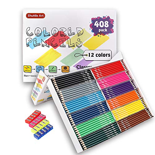 Colored Pencils Bulk, Shuttle Art 408 Pack Coloring Pencil Set