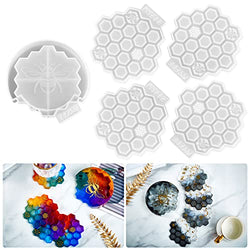 ISSEVE Honeycomb Coaster Resin Molds Set, 4Pcs Coaster Silicone Molds for Epoxy Resin with Storage Box Mold, Coaster Molds for Resin Casting, Epoxy Mold for DIY Resin Crafts, Cup Mats, Home Decoration