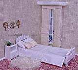 Bed linen set for 12 inch doll, Double bed dollhouse 1:6 scale, chic set 3 piece, bedding cover, bedspread, cushion miniature