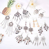 SUNNYCLUE 600+ Pcs 15 Pairs Tibetan Antique Silver Chandelier Bohemian Circle Long Sequins Tassel