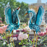 Garden Crane Statues for Outdoor, Blue Heron Decoy Garden Sculptures, Standing Metal Bird Yard Art for Patio Pond Backyard Decor(Set of 2)