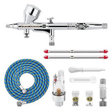 Gocheer High Precision Dual Action Gravity Feed Airbrush with 0.2 0.3 0.5mm Nozzles and 1/8"5.9ft Hose for Art Painting Tattoo Manicure Spray Model Nail Make up + Air Brush Cleaning Repair Tool Kit