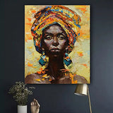 Faicai Art African American Woman Art Black Art Handmade Textured Oil Paintings Canvas Wall Art for Living Room Bedroom Abstract Africa Pictures Art Work Wooden Framed, African Life 24"x36"
