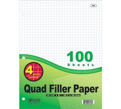 BAZIC 100 Ct. 4-1" Quad-Ruled Filler Paper