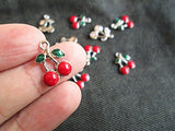 Red Cherry Charms 10 Pcs Enamalized New Year Green Red Fruit Charm (NS099)