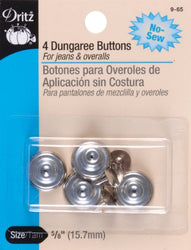 Dritz No-Sew Dungaree Buttons 5/8 4/Pkg-Nickel