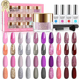 Lavender Violets 20 Colors Dip-Powder-Nail-Kit Starter 0.5 oz/bot. Large Jar - Glitter Nude Pink Dipping Powder Set with Dip Liquid Gel, Nail Brush and Nail File, Pop the Champagne Collection K934