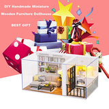 Dollhouse Miniature with Furniture,DIY 3D Wooden Doll House Kit Apartment Style Plus with Dust Cover and LED,1:24 Scale Creative Room Idea Best Gift for Children Friend Lover QT005