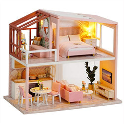 Fsolis DIY Dollhouse Miniature Kit with Furniture, 3D Wooden Miniature House with Dust Cover, Miniature Dolls House kit (QL03)