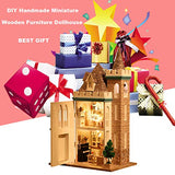 Dollhouse Miniature with Furniture, DIY Wooden Doll House Kit British Style Plus Dust Cover and Music Movement, 1:24 Scale Creative Room Idea Best Gift for Children Friend Lover (Moonlight Castle)