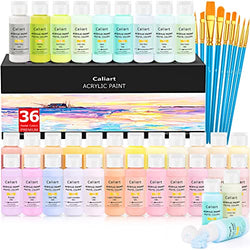 Caliart Pastel Acrylic Paint Set with 12 Brushes, 36 Pastel Colors (59ml, 2oz) Art Craft Paint for Artists Students Kids Beginners & Hobby Painters, Canvas Ceramic Wood Rock Painting Supplies Kit