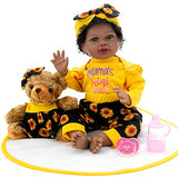 Milidool Black Reborn Baby Girl Doll 22 inch African American Lifelike Newborn Dolls with Sunflower Theme