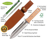Hori Hori Garden Knife with Diamond Sharpening Rod, Thickest Leather Sheath and Extra Sharp Blade - in Gift Box. This Knife Makes a Great Gift for Gardeners and Campers!…