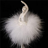 Chagar Feather Skirt Ballerina Rotating Music Box Figrine,White and Pink Manual Control Dancing Girl Musical Box for Girl Kids Gift (White)