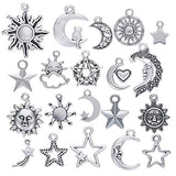 70 Pieces Charm Collections Antique Silver Pendant Charms Jewelry Crafting Supplies for DIY Necklace Bracelet (Moon Sun Stars Charms)