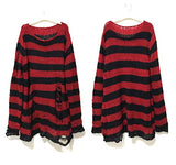 Women Punk Gothic Long Sweater Cool Hollow Out Hole Broken Jumper Loose Tops (Red, One Size)