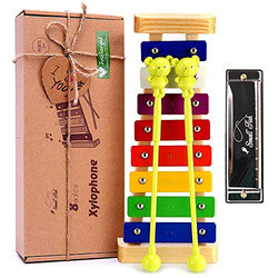 Xylophone for Kids: Best Holiday/Birthday DIY Gift Idea for your Mini Musicians, Musical Toy with Child Safe Mallets, Perfectly Tuned Instrument for Toddlers, Musical Cards and Harmonica Included