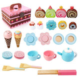 Lawcephun Wooden Tea Set for Kids, 30pcs Princess Tea Party Set for Pretend Play, Montessori Toys for Toddlers Age 2-6, Birthday Gifts for Girls & Boys