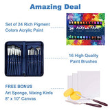 Acrylic Paint Set, 49 Piece Professional Painting Supplies Set, Includes 24 Acrylic Paints, 16 Painting Brushes with Case,Paint Knife,Art Sponge and Canvas,Palette, for Artists, Students and Kids