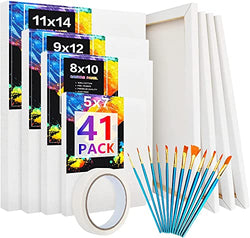 41 Acrylic Painting Canvas Pack,Stretched Canvas Boards for Painting , 5x7, 8x10, 9x12, 11x14 Blank Canvas Panels 100% Cotton, Primed, Acid Free Blank Canvas Bulk Pack for Painting Oil,Watercolor