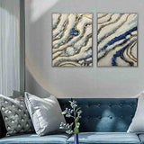 3Hdeko - Blue Gold Abstract Canvas Wall Art Agate Geode Picture for Living Room Bedroom Office Decor, Large Hand Painted Oil Painting with Silver Frame (24x32inchx2pcs)