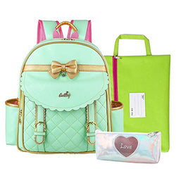 Suerico Children Waterproof PU Bookbag Kids Princess Backpack Cute School Bag with File Bag/Pencil Bag for Elementary Girls