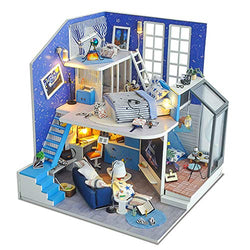 Kisoy DIY Dollhouse Kit, Exquisite Miniature with Furniture, Dust Proof Cover and Music Movement, for Your Perfect Craft (Star Field)