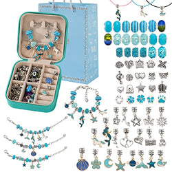 Jewelry Making kit,Charm Bracelet Making Kit,The Blue Bead Set Comes in A Blue Jewelry Box,DIY Kids Crafts,Gifts Set for Teen Girls Age 5 6 7 8 9 10 11 12 Year Old Girl,Birthday Christmas Gift