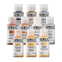 Golden Fluid Acrylic Paint - Set of 10 Iridescent Acrylic Paint 1 Oz, Metallic Fluid Paints | Golden Iridescent Paint for Brush, Canvas, Wood, and Fabrics